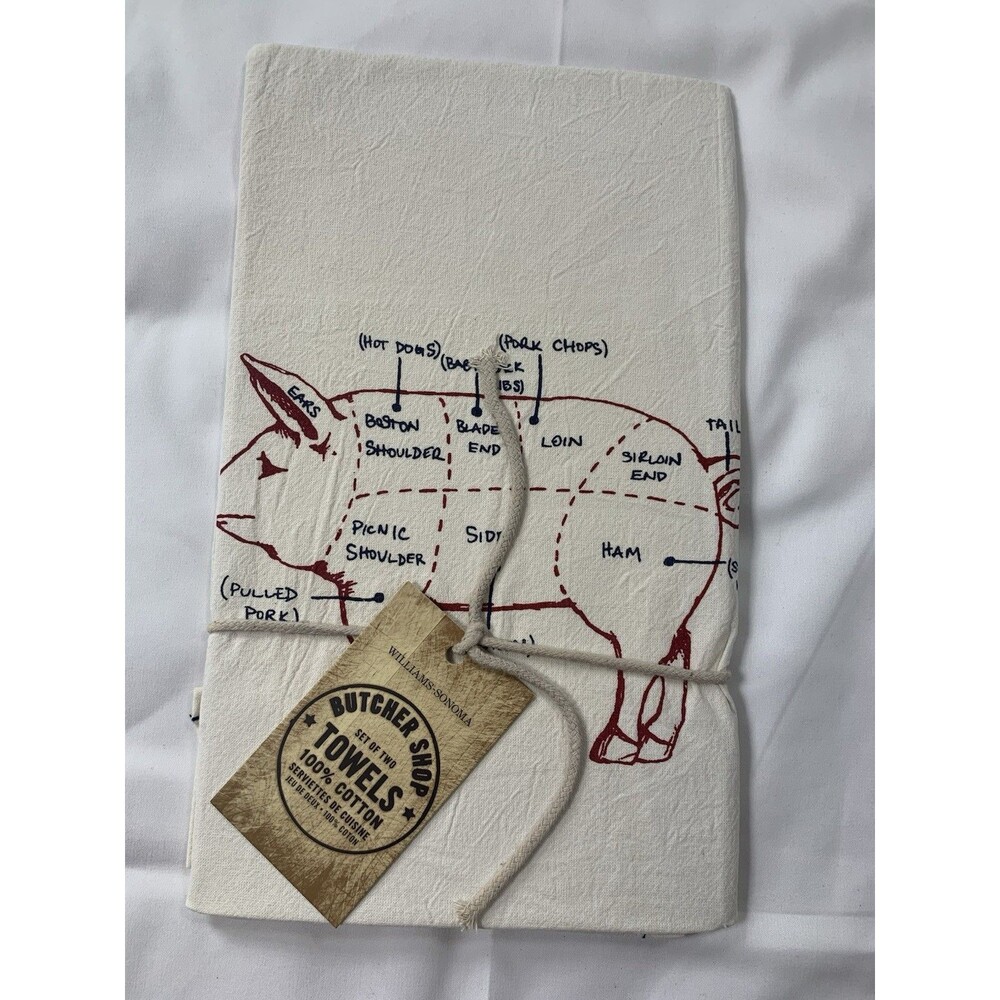Williams Sonoma Butcher Shop Tea Towel Pig 100% Cotton